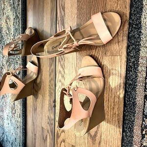 Qupid Pink Wedge Sandals Ankle Strap